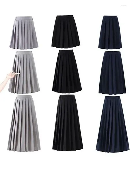 Jupes Style Preppy japonais femmes taille élastique longue jupe Midi dames mode fête femme plissée filles uniforme scolaire