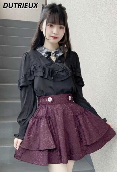 Jupes japonais style doux mignons filles jupe courte mine de masse jacquard plissée couverture de cuisse mince a-ligne pour les femmes