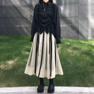 Faldas estilo japonés Vintage a rayas falda mujer verano moda Harajuku cintura elástica Midi Goth Punk A Line plisado