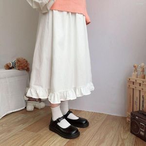 Jupes Japonais Blanc Long Volants Pour Femmes Kawaii Harajuku Vintage Streetwear Mignon Lolita Esthétique Taille Haute