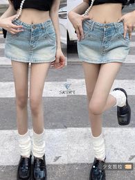 Jupes Jeans American Little Man 2024 Denim Girl's Girl's Sheat Miniskirt Jirt Culottes Faldas Clothes