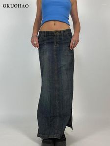 Faldas Jeans Mujer Rayas Vintage Straight Denim Falda Ropa Femenina Y2k High Street Split Fork Long Solid Streetwear