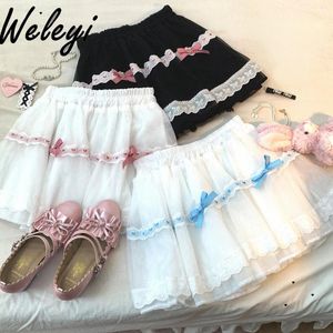 Rokken Jirai Kei Rok Zoete Lolita Liefde Kant Lint Vest Vrouw 2024 Sumer Kawaii Harajuku Leuke Korte Mini Voor Vrouwen