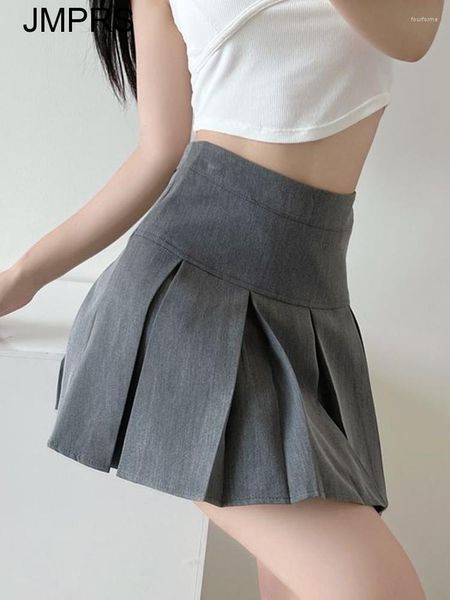 Faldas Jmprs Falda plisada de cintura alta para mujer Moda de verano Jk Mini Uniforme escolar coreano Negro Gris Cremallera Chicas delgadas