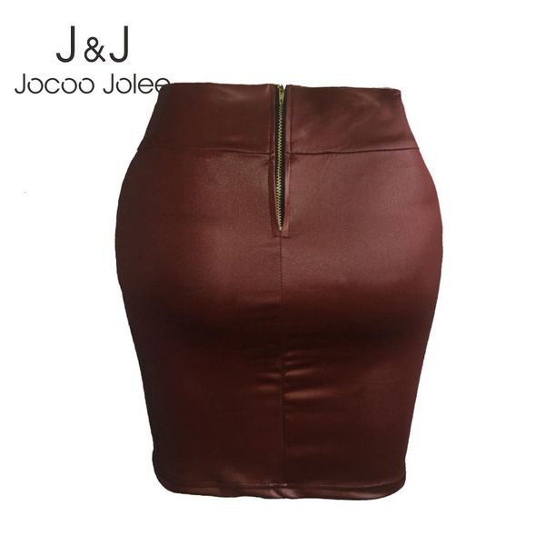 Jupes Jocoo Jolee Basic Femmes Zipper Dos Faux Cuir Sexy Moulante Mini Jupe Crayon Bureau Lady Europe Style Vêtements Rue 230403
