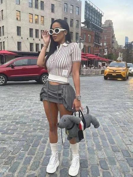 Faldas Joskaa Moda Falda plisada de cintura alta Mujeres Hipster Cremallera con cordones Cintas Mini pantalones cortos Otoño 2024 Y2K Streetwear