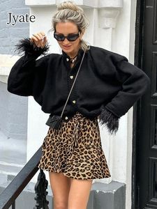 Jupes jyate rétro léopard imprimé femmes A-line lacet-up sexy culottes 2024 fashion street street décontracté jupe courte Jupe féminine