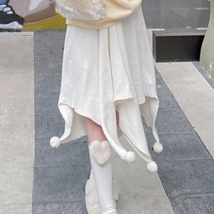 Jupes Kawaii boules jupe blanche femmes irrégulière plissée décontracté élégant doux femme taille haute genou longueur longues filles T113jupes