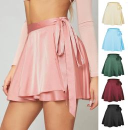 Jupes Kawaii Mini jupe couleur unie taille haute mode noeud papillon laçage court en mousseline de soie satin doux enveloppement femmes vêtements