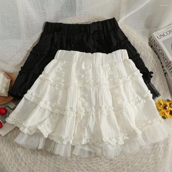 Jupes Kawaii blanc Mini jupe femmes noir Harajuku mignon moelleux Lolita maille à volants mode coréenne Y2k vêtements Streetwear