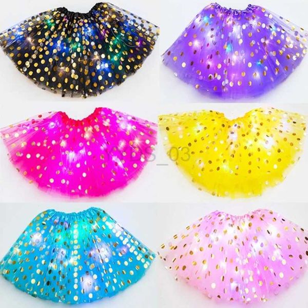 Jupes Kids Girls Glitter Star Sequins Ballet Dance Jupe tutu LED LED UP NEON COLORFUR CORTER Robe Party Party Costume 3-12TZLN231225