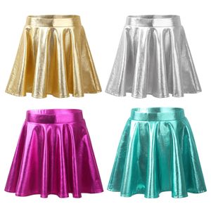 Jupes Enfants Filles Brillant Métallique Évasé Plissée ALine Mini Skater Skort Danse Athlétique Brillant Haute Ceinture Élastique Scooter Jupe 230508