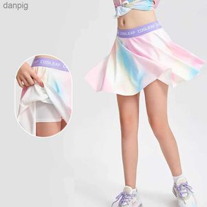 Rokken Kids Girls Summer Tie Dye Print Sport Running Skorts Double Lagen Athletic Workout Mini Skirts voor Dent Gym Tennis Dance Y240508