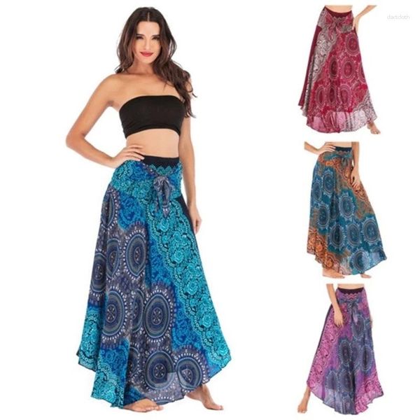 Jupes Kiki Imprimer Maxi Jupe Élastique Taille Haute Longue Pour Femmes Danse Du Ventre Vacances Robes De Plage Flowy Swing