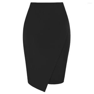 Rokken kk slijtage aan werkpotlood voor vrouwen onregelmatige overlay rok ol knie lengte bodycon hoge taille wrap voorkant a50