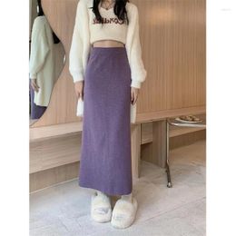 Jupes tricoter la taille élastique midi femmes décontractées élégantes harajuku femelles collège chaud a-ligne high droite