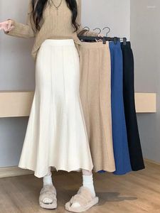 Skirts Knitted Long Skirt Women Fashion 2024 Korean Autumn Winter Ankle-Length Casual Slim Midi Solid Elegant Women's F03