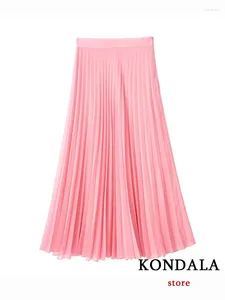 Skirts Kondala Chic Solid Pink A Line Glodeed Chiffon Women Rok Fashion 2023 Spring Sweatheart Holiday Elegante lange plooien Mujer
