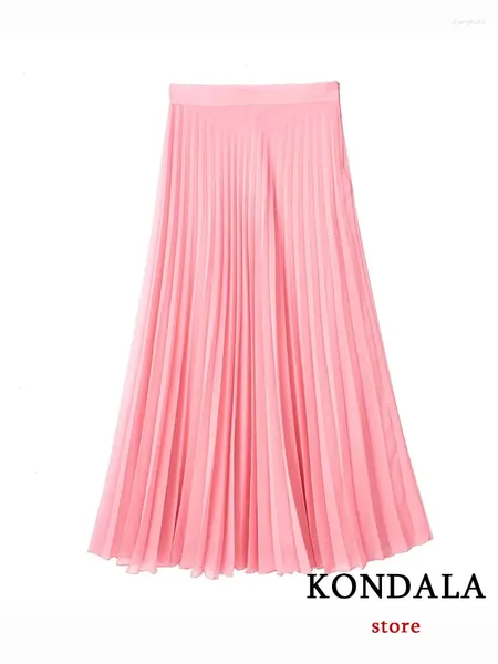 Jupes kondala chic rose solide une ligne plissée en mousseline plissée jupe mode 2023 printemps galets de gueule