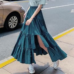 Rokken Korea Style Dames Streetwear Linnen Katoen Lang geplooide asymmetrie Maxi Beach Boho Vintage Autunm Rok 5xl 6xl