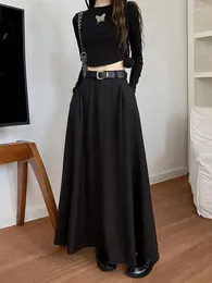 Faldas coreanas negras de cintura alta plisadas para mujer traje gris falda femenina 2024 otoño damas moda casual beige festival a-line largo