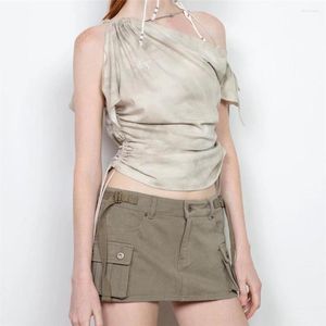 Jupes Mode coréenne Mini pour femmes Vintage armée vert femmes 2023 été noir jupe cargo avec poches et ceinture