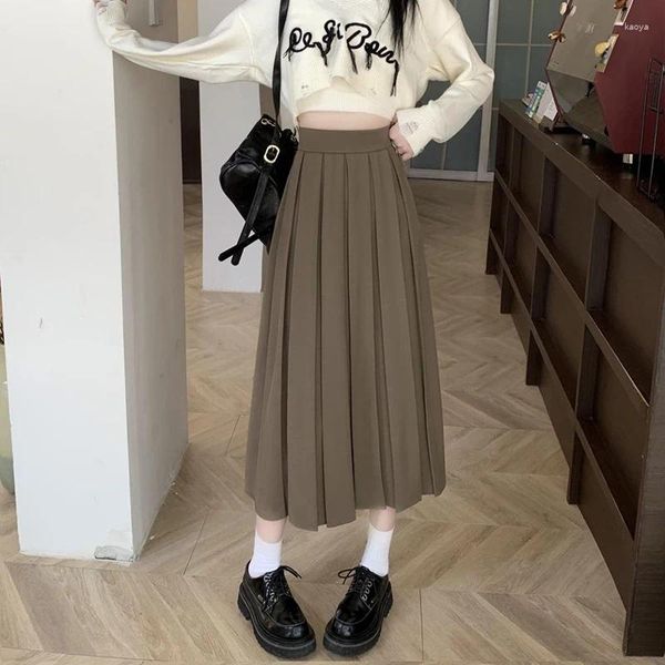 Jupes coréense de mode coréen jupe plissée femmes 2024 dos élastique haute taille longue femme preppy style une ligne école femme