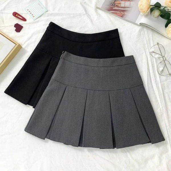 Jupes coréennes hautes jupe plissée femme tout-match simple patchwork zip a-line féminin couleur solide étudiants mini mini