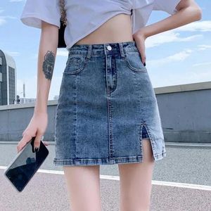 Rokken Koreaanse hoge taille denim korte rok vrouwen zomer sexy strakke tas heup vrouw a-line broek met spleet 2024