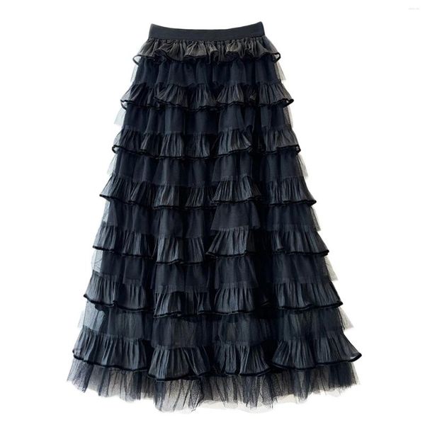 Faldas Falda de malla coreana larga para mujer Moda 2024 Maxi Negro Vintage Plisado Harajuku Midi Ropa rosa Ropa de M