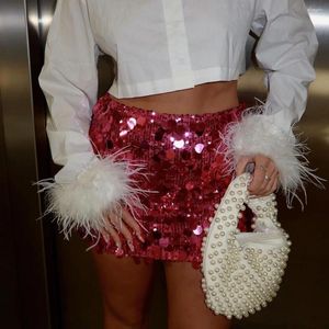 Jupes coréen sexy bling sequin mini jupe pour l'été pour femmes 2024 skinny métal haute taille dames