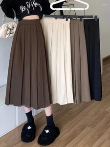 Jupes jupe coréenne 2023 femmes automne hiver taille haute longue plissée femme décontractée mi-mollet élégant