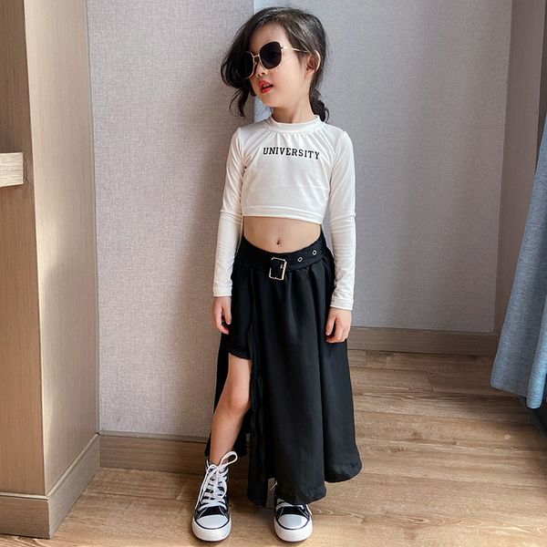 Signe Streetwear Korean Streetwear Black Chiffon Midi Midi Flitta irregolare High Waist Bambini per bambini Abbigliamento Spettacolo da 3 a 12 anni 230614