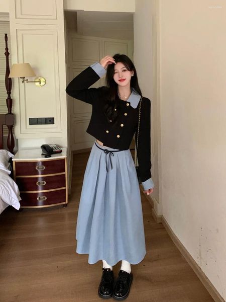 Jupes Style coréen automne grande taille pour femmes, mode française haut de gamme, costume de tempérament, ensemble deux pièces Chic pour femmes