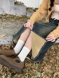 Jupes de style coréen décontracté simple midi denim jupe femelle femelle vintage knee longueur jeans shorts longs for women2024