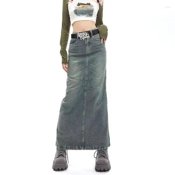 Jupes Style coréen Midi Cargo Denim jupe femmes Harajuku Long Y2k esthétique mode vêtements Streetwear