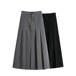 Jupes Style coréen jupes plissées pour femmes Y2k automne hiver femme vêtements Vintage Midi jupe longue taille haute noir Maxi jupe 230428