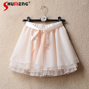 Faldas de estilo coreano Falda de velo para mujeres 2024 cintura elástica de primavera y verano Pettiskirt Sweet High Mesh Base Short Culottes