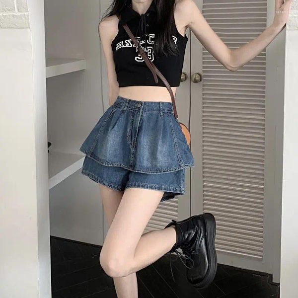 Faldas Coreanas Vintage Denim Shorts Mujeres Verano Sexy Vestido de bola Jeans Mujer Casual Bolsillo Slim A-Line Mini Pastel