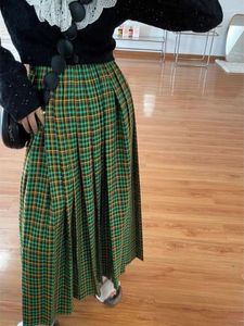 Jupes korobov grand plaid vintage pour femme conception d'automne jupe plissée de la mode coréenne faldas longue taille élastique