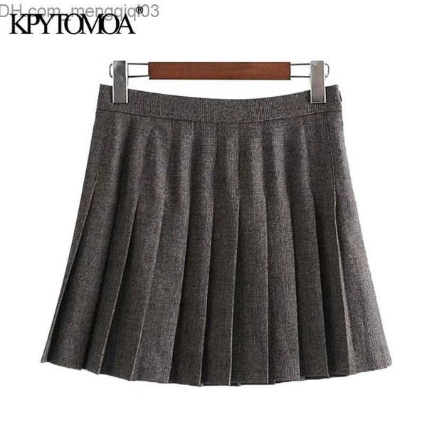 Jupes KPYTOMOA Femmes Chic Mode Avec Doublure Plissée Vérifier Mini Jupe Vintage Taille Haute Fermeture Éclair Latérale Femme Jupes Mujer Z230707