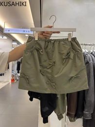 Jupes Kushikiki Corée 2024 Printemps Été Safari Style Jupe Mode Cordon Taille Élastique Fille Épicée Mini Y2k Mujer Faldas
