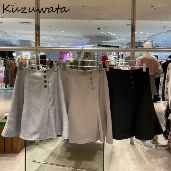 Jupes kuzuwata a-ligne haute taille élégante jupe douce slim fit tout-match décontracté simple faldas japon umbrella mujer