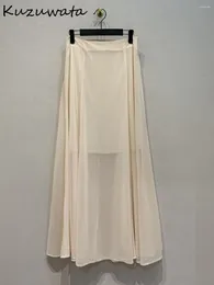 Rokken kuzuwata hoge taille casual a-line massief rok vintage midden-lengte elegante voile faldas Japan Moda eenvoudige zachte mujer