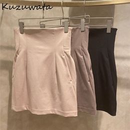 Jupes kuzuwata Empire solide mince plis au-dessus du genou mini jupes d'été pour femmes faldas tempérament japon