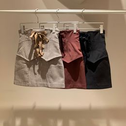 Faldas Kuzuwata primavera dulce cintura alta con cordones mujeres Mujer Faldas pantalón corto casual falda a cuadros japonés Mini fresco Harajuku Jupe 230506