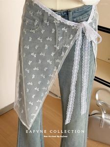 Rokken Kant Open Rok Zomer Y2K Grunge Doorzien Gelaagde Vintage Schattig Hoge Taille Kawaii Kleding Bloem Schort Wrap Middellange lengte