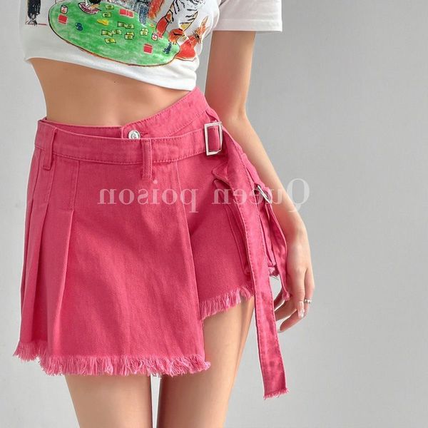 Jupes Laceup Denim Shorts Femmes Culottes D'été Mince Modèle Taille Haute Minceur Aline Spice Fille Sac Fesse Pantalon 230516