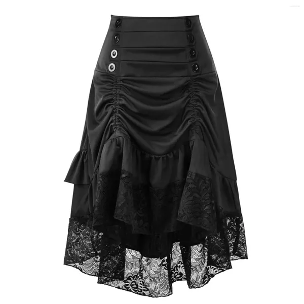 Jupes Dames Costumes Steampunk Gothique Jupe Dentelle Femmes Haut Bas Volants Fête Rouge Médiéval Victorien Punk Patineur Bouton Avant