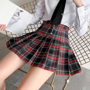 Faldas Mujer Verano Otoño Slim Harajuku Cintura alta A-Line Plaid Falda plisada Streetwear Mujer Mini